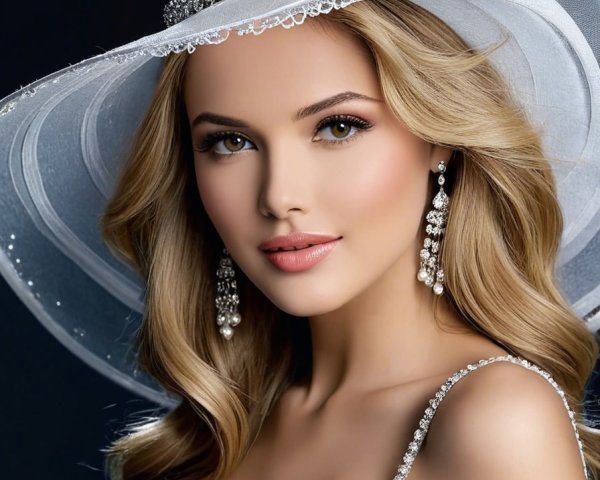Elegant Woman in White Gown with Chandelier Earrings