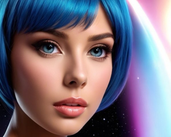 Close-up Portrait of a Young Woman with Blue Hair