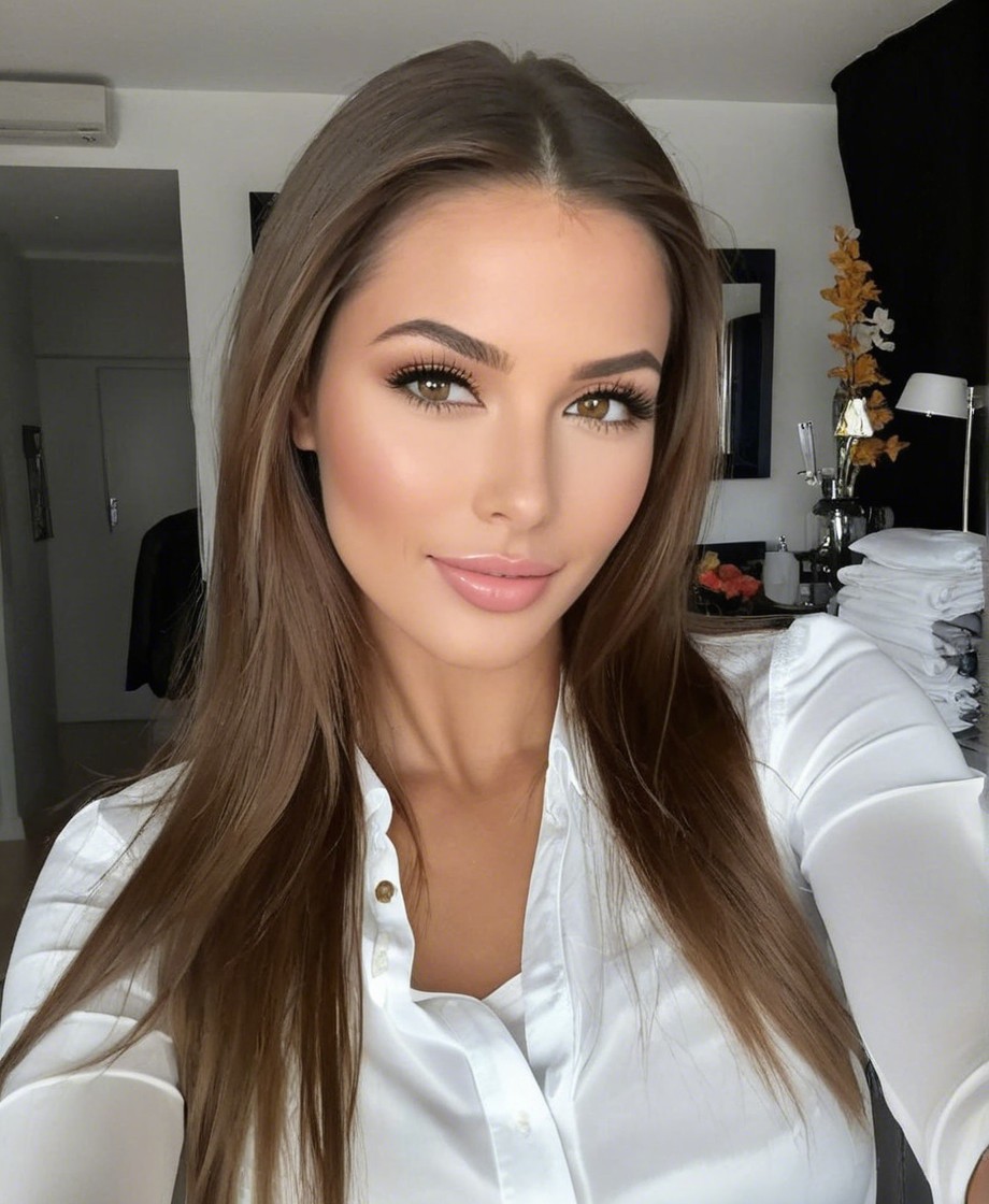 Close-Up Selfie of Woman in Chic White Shirt