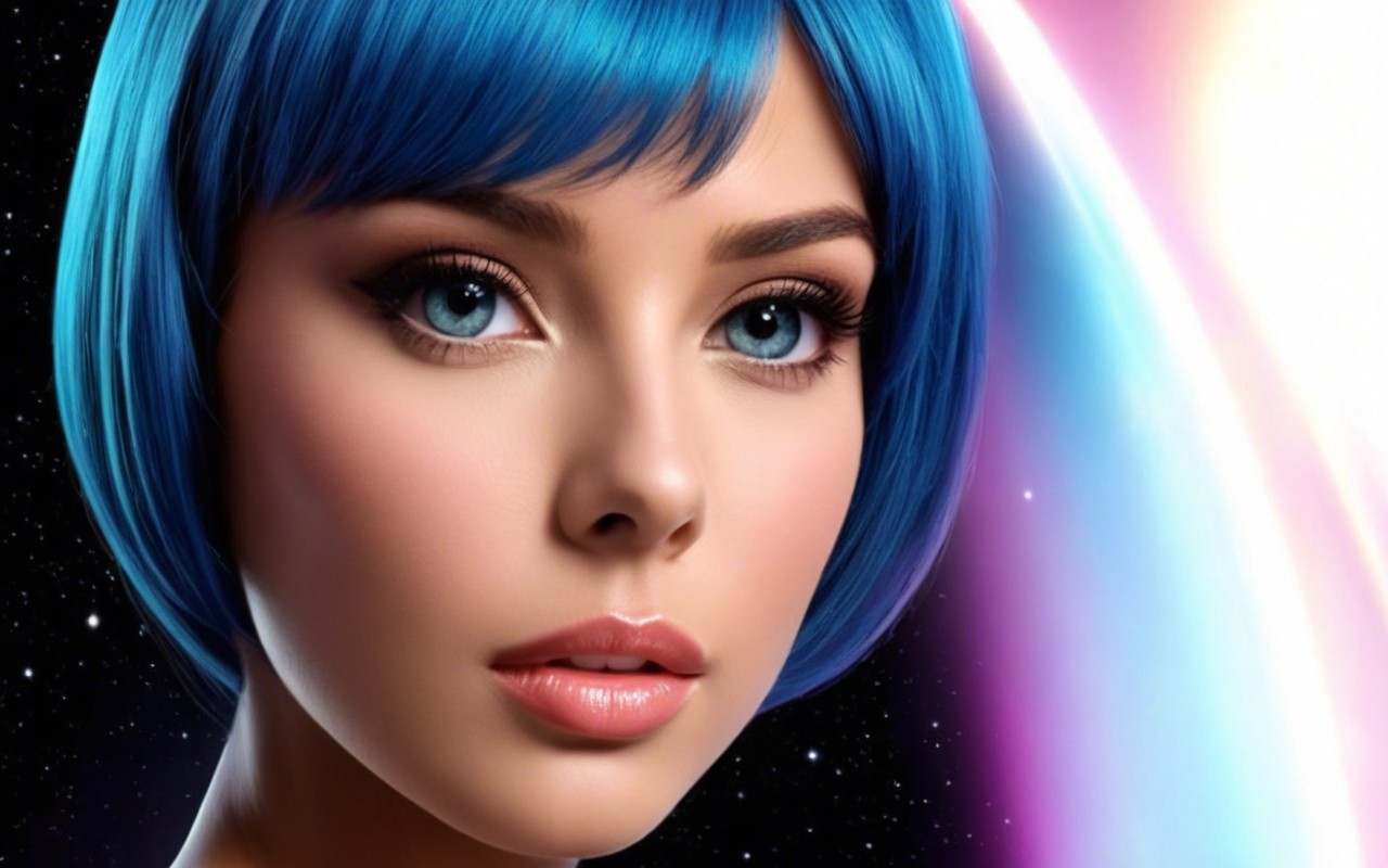 Close-up Portrait of a Young Woman with Blue Hair