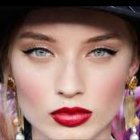 Elegant Woman with Striking Features and Makeup