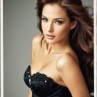 Young Woman in Elegant Black Gown with Beading