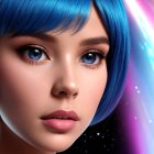 Close-up Portrait of a Young Woman with Blue Hair