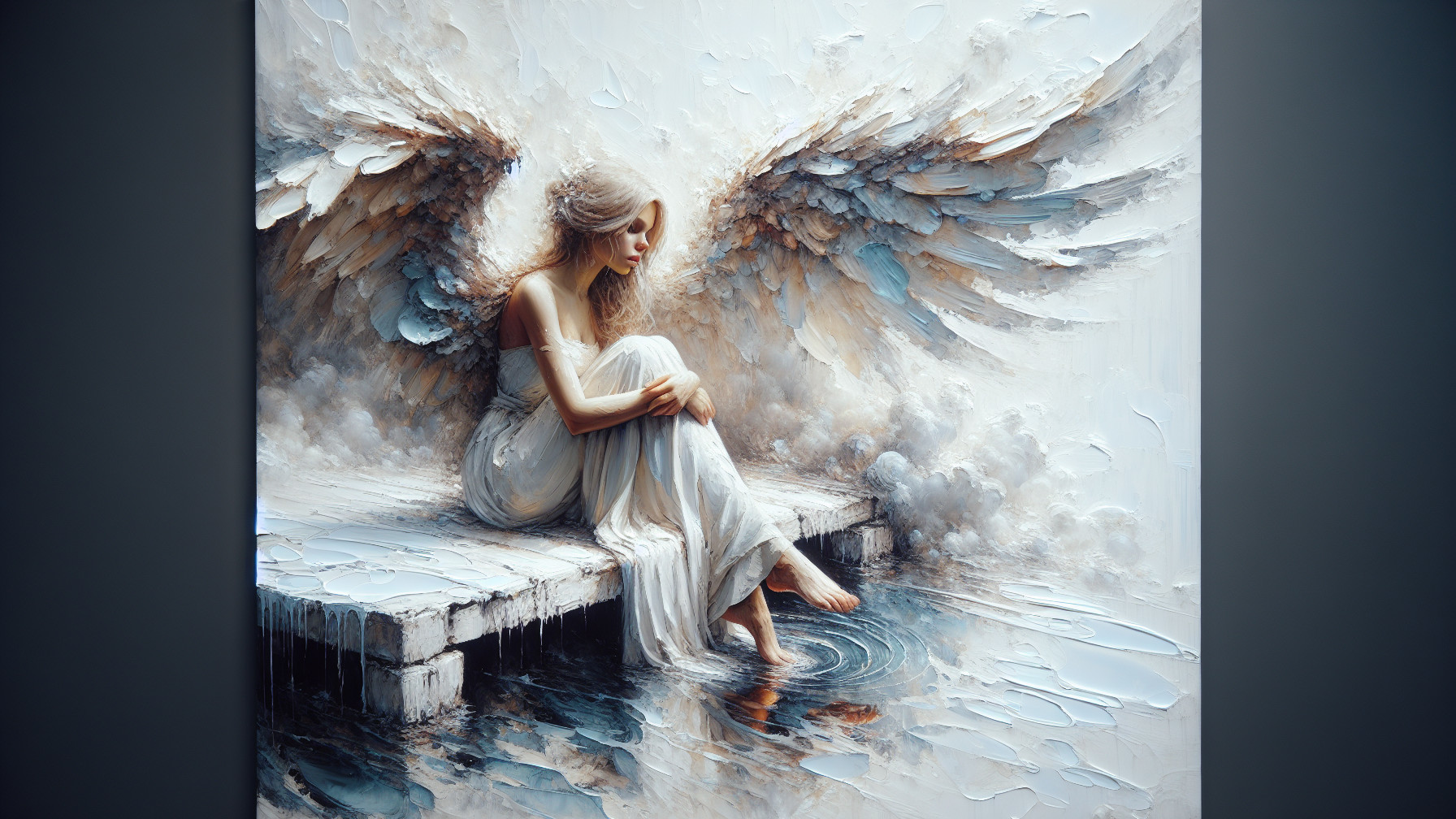Woman with Angelic Wings by Tranquil Water