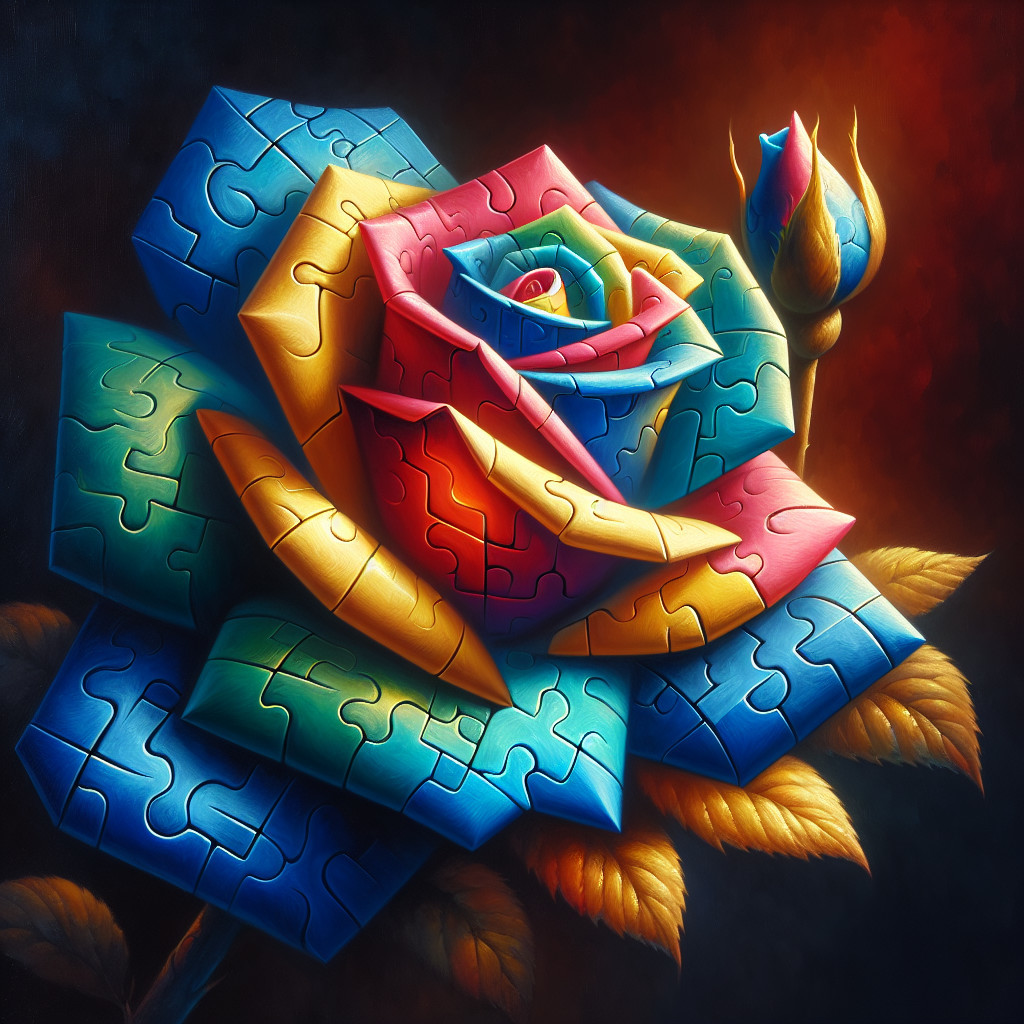Vibrant Rose Made of Colorful Jigsaw Puzzle Pieces