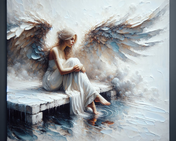 Woman with Angelic Wings by Tranquil Water
