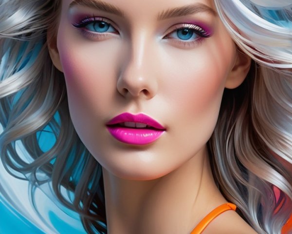 Young woman with blonde hair and colorful makeup