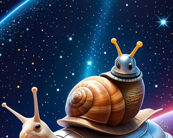 Cosmic Scene of Snails in Space with Galaxies