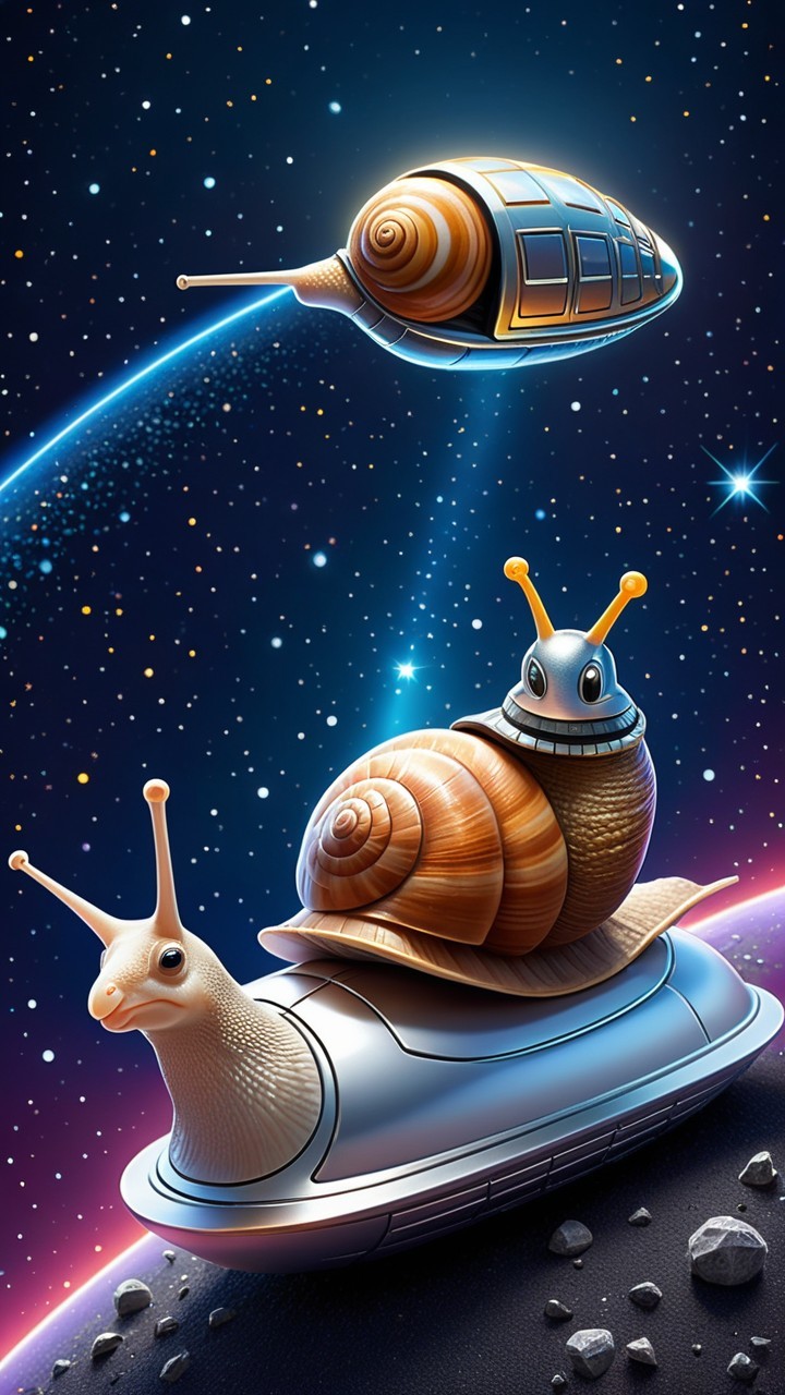 Cosmic Scene of Snails in Space with Galaxies