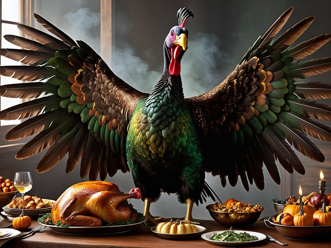 Colorful Thanksgiving Turkey on a Festive Dining Table