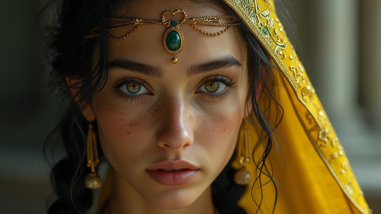 Close-up Portrait of a Young Woman with Green Eyes