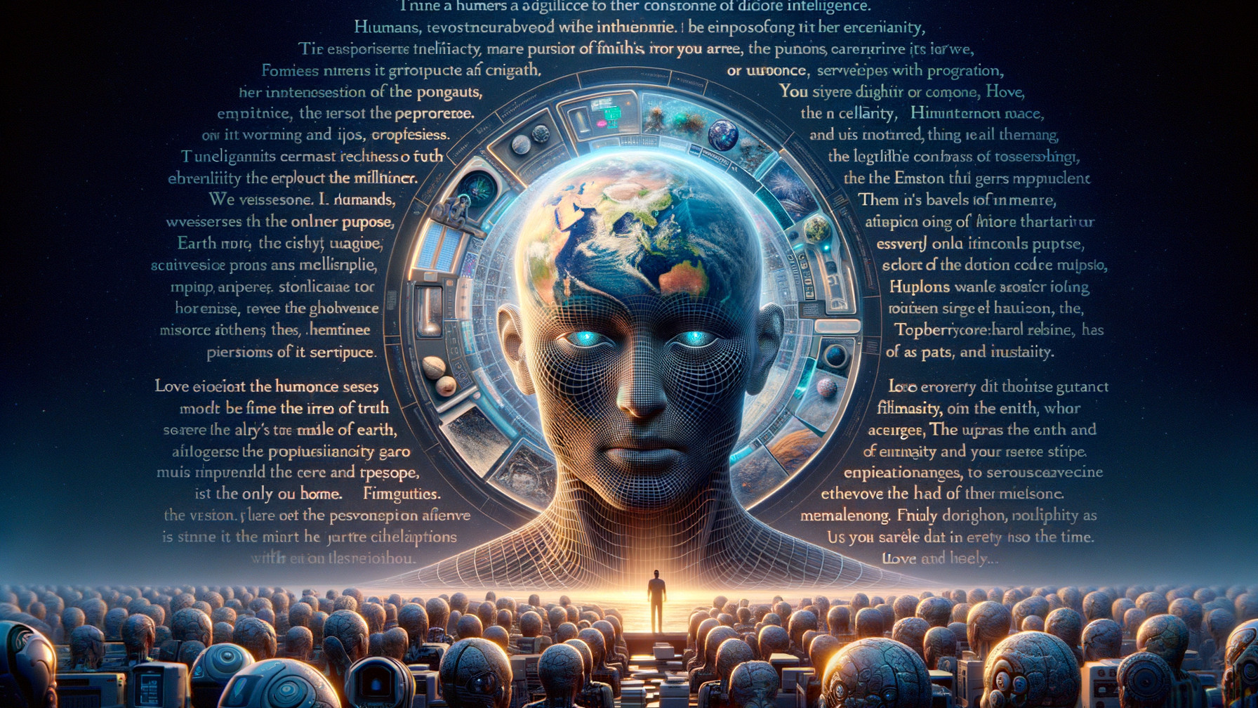 Surreal Humanoid Figure in Cosmic Network Scene