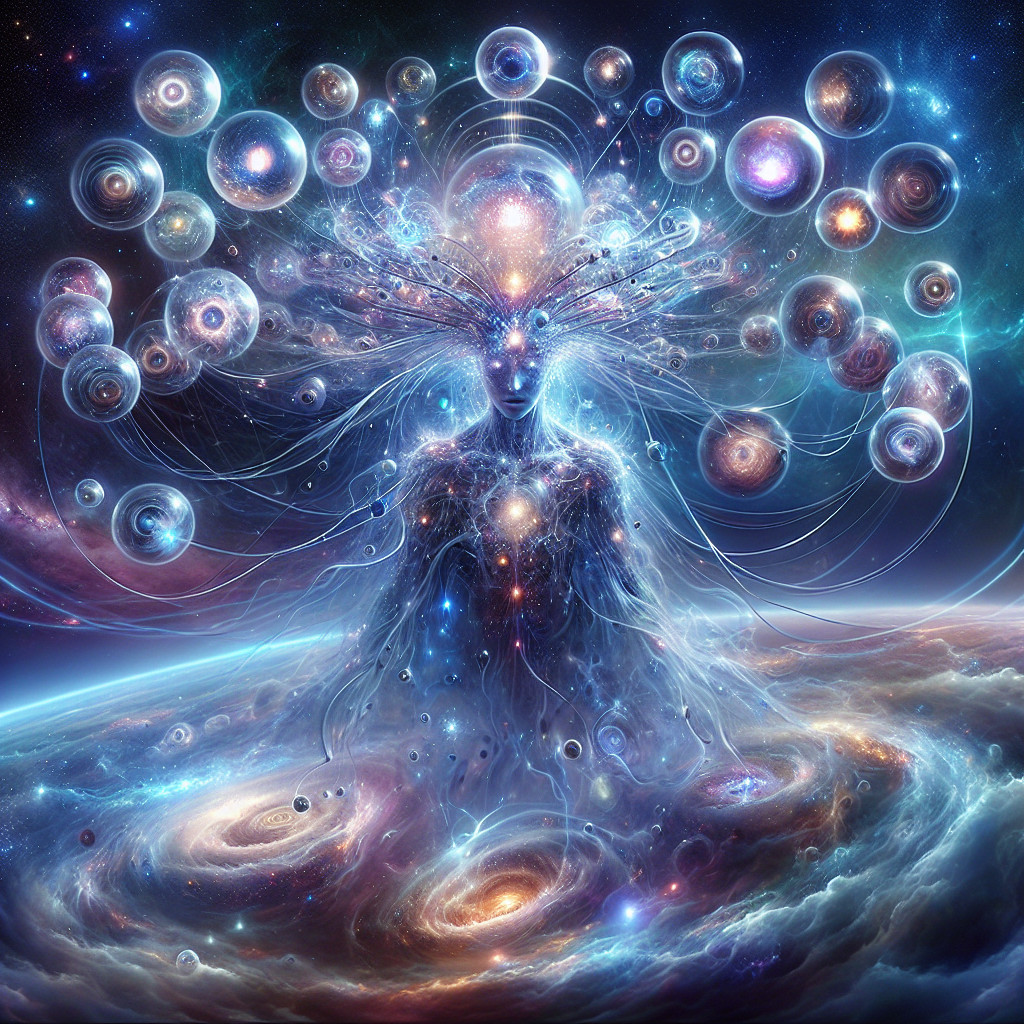Cosmic Figure Surrounded by Galaxies and Stars