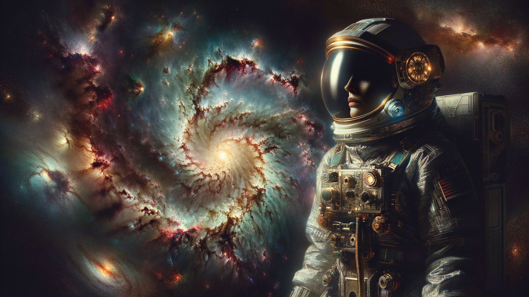 Futuristic Astronaut Against Vibrant Cosmic Backdrop