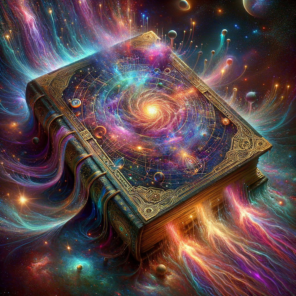Cosmic Book with Vibrant Colors and Galaxies