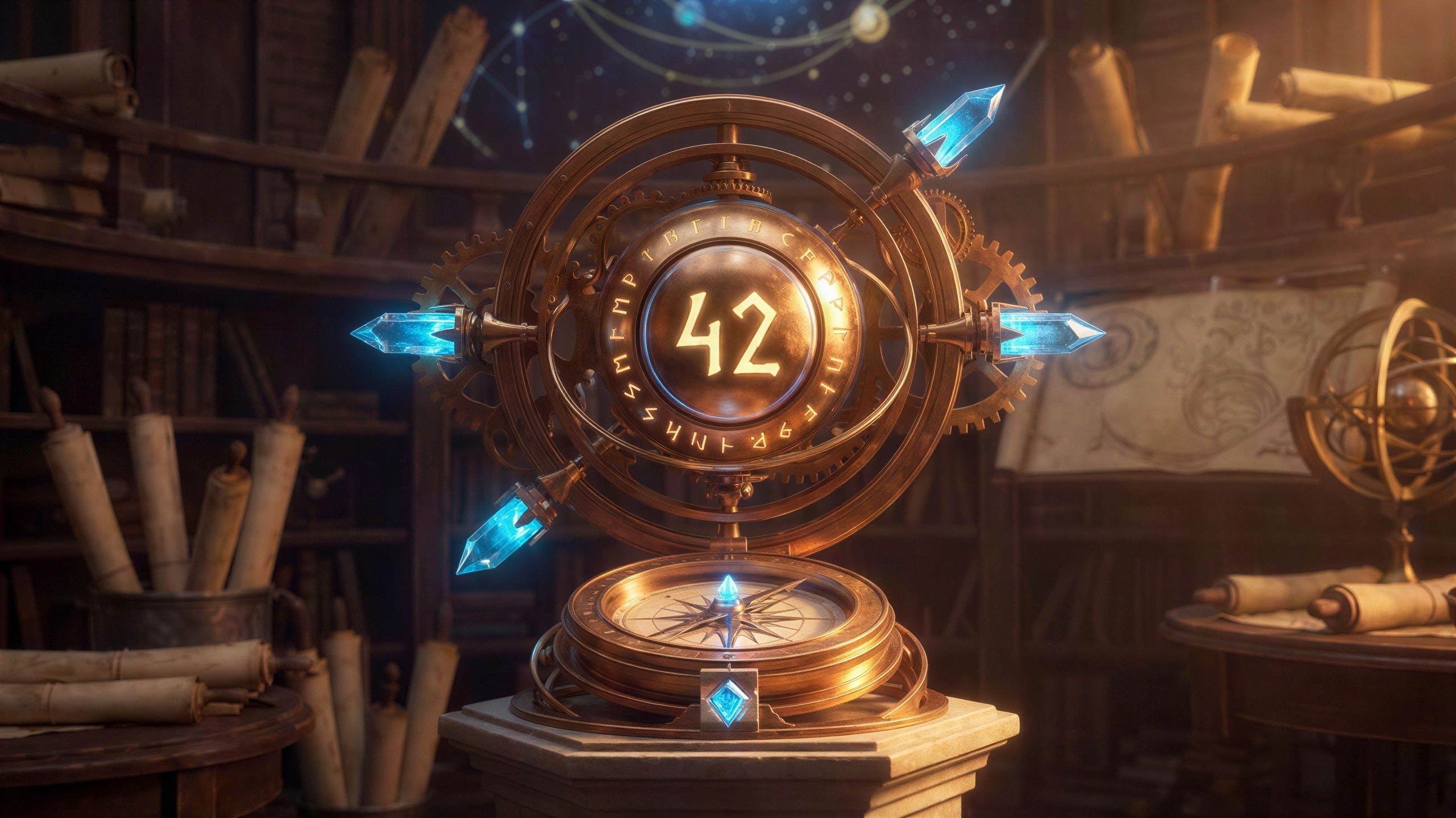 Steampunk Gold Armillary Sphere in Wizard's Library
