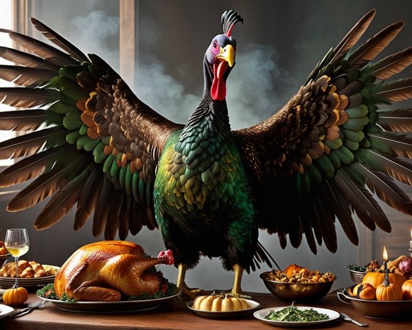Colorful Thanksgiving Turkey on a Festive Dining Table