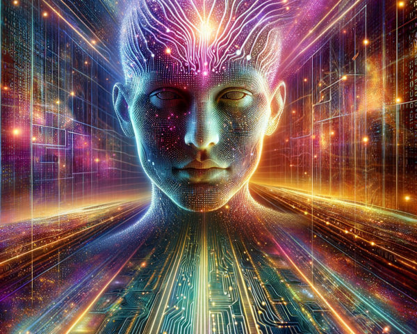 Futuristic Figure with Glowing Neural Patterns and Light