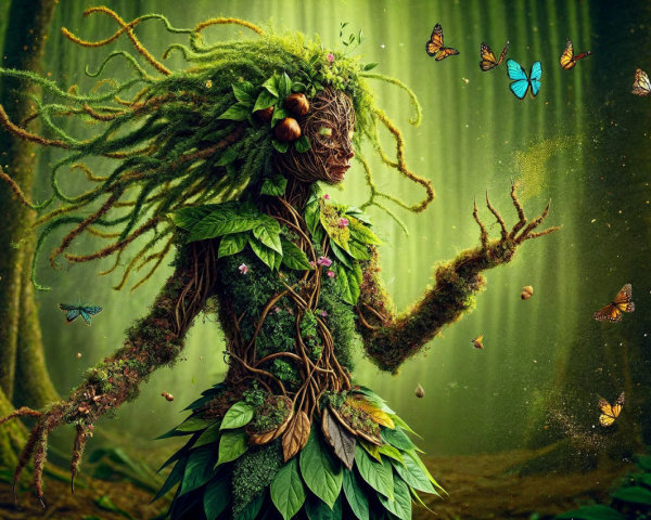 Whimsical Nature Figure in a Mystical Forest
