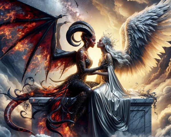 Demon and Angel in Ethereal Celestial Confrontation