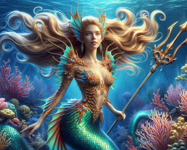 Underwater Scene with a Mermaid and Coral Reefs