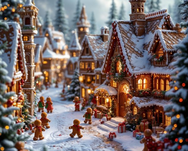 Gingerbread Village Decorated for Winter Festivities
