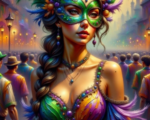 Vibrant Festival Scene with Colorful Costume and Mask
