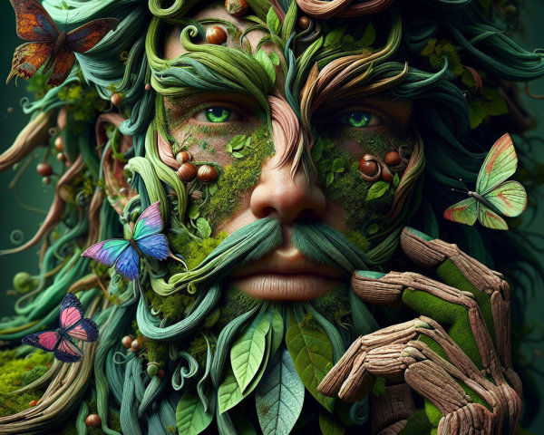 Surreal Nature-Inspired Figure with Organic Elements