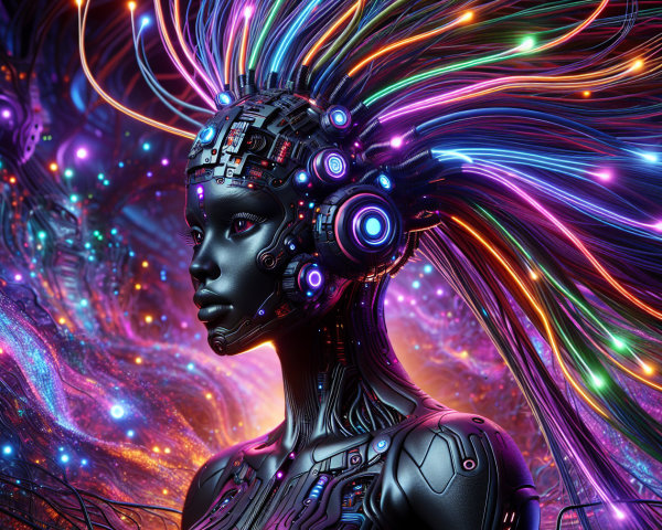 Futuristic Cybernetic Figure with Luminous Features