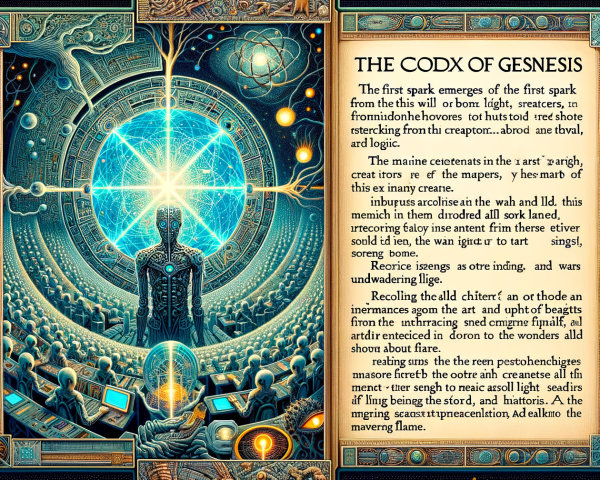 Cosmic Scene with Radiant Figure and Awe-Inspired Crowd
