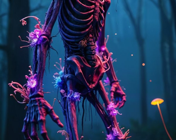 Luminous Skeleton in a Mystical Forest Setting