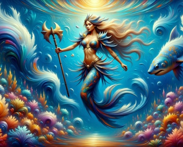Mermaid in a Colorful Underwater Scene with Coral