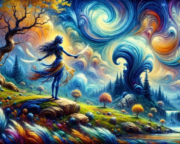Dancing Figure in a Dreamlike Vibrant Landscape