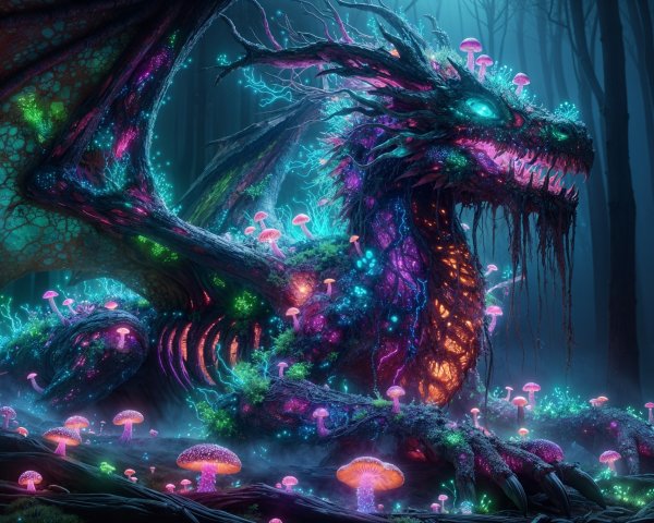 Vibrant Dragon in a Mystical Forest Setting