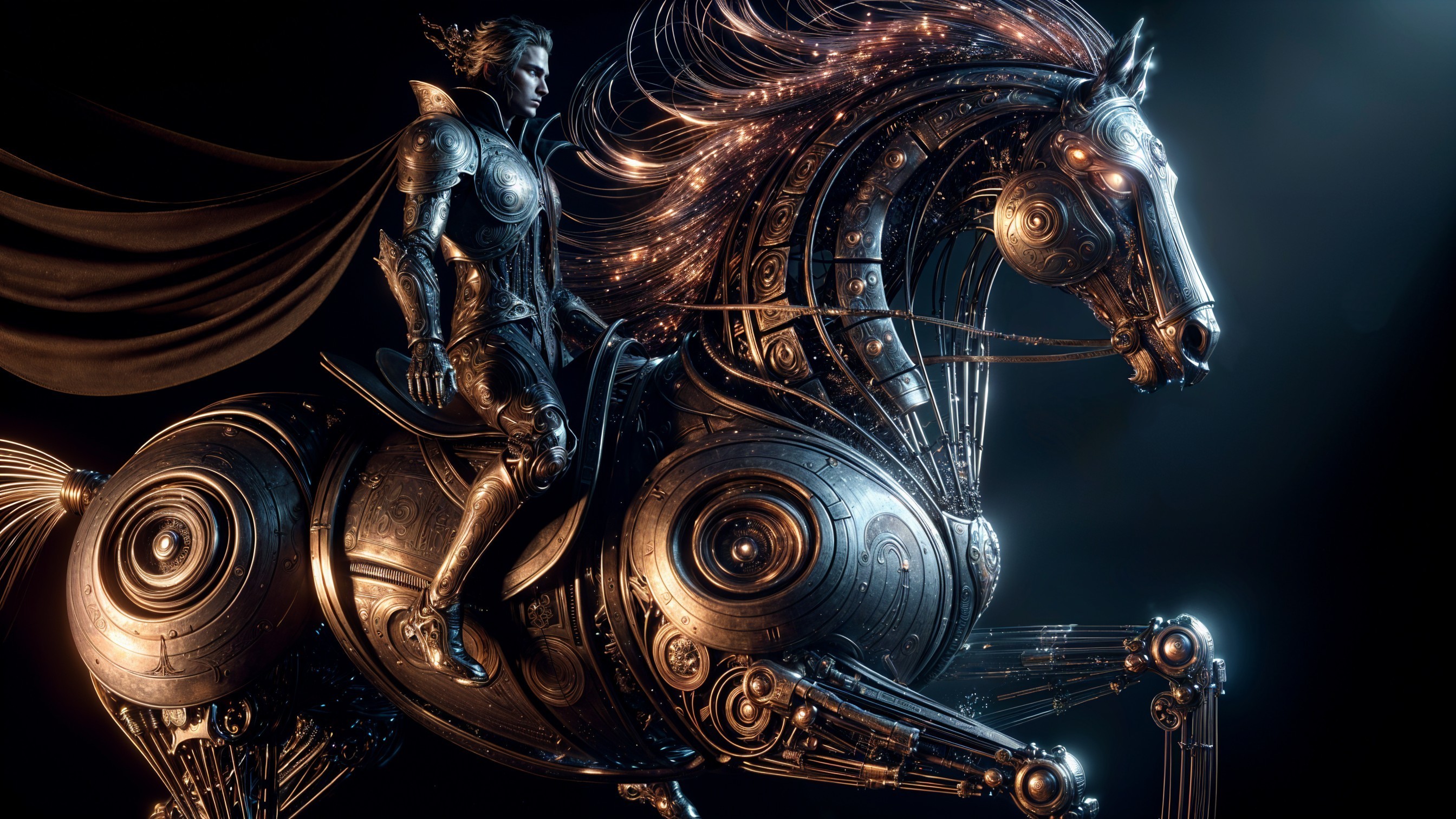 Knight in Ornate Armor on a Mechanical Horse