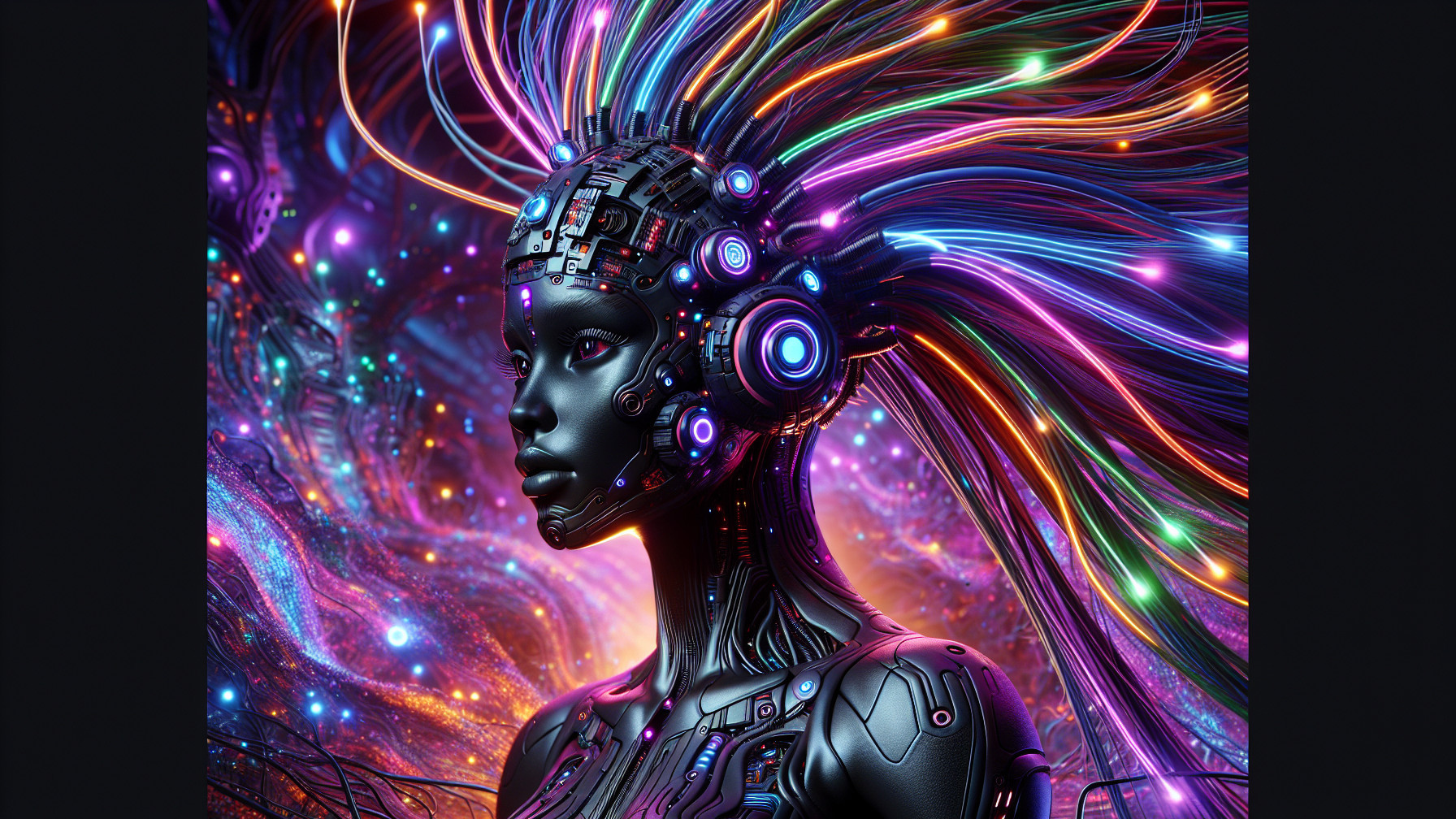 Futuristic Cybernetic Figure with Luminous Features