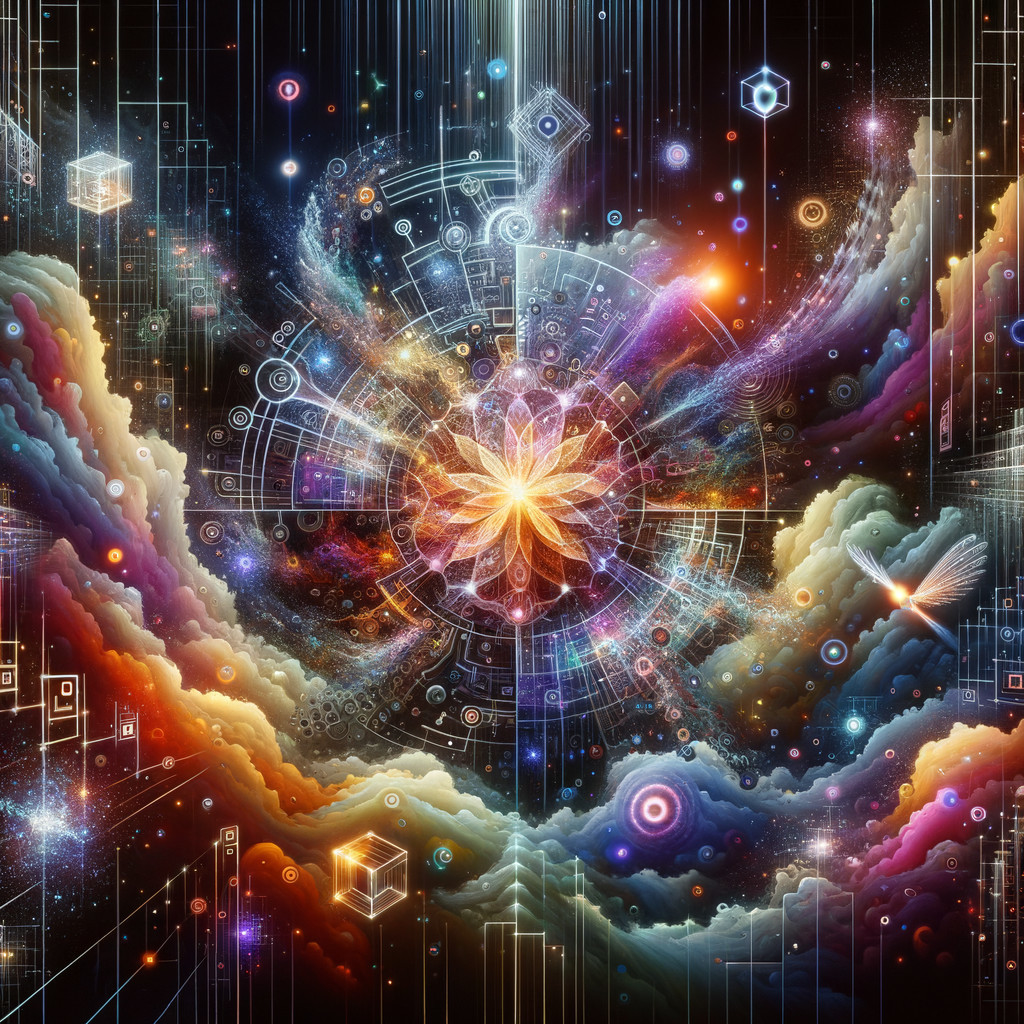 Vibrant Cosmic Explosion with Floral and Geometric Elements