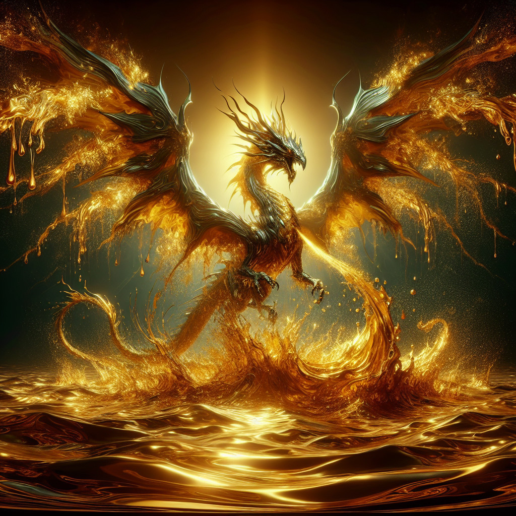 Majestic Dragon Over Molten Gold Sea at Sunset