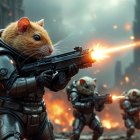 Battle Scene with Hamster Creatures in Futuristic Armor