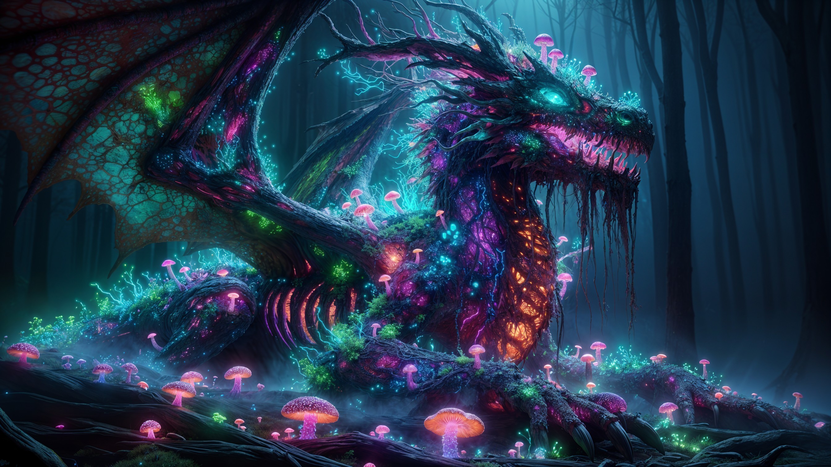 Vibrant Dragon in a Mystical Forest Setting