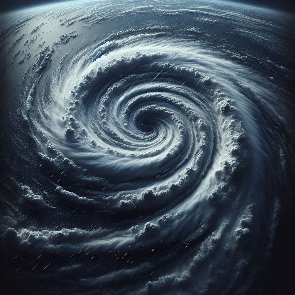 Hurricane Formation Over Ocean with Dark Clouds