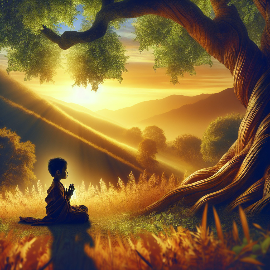 Serene Landscape with Monk in Meditative Pose