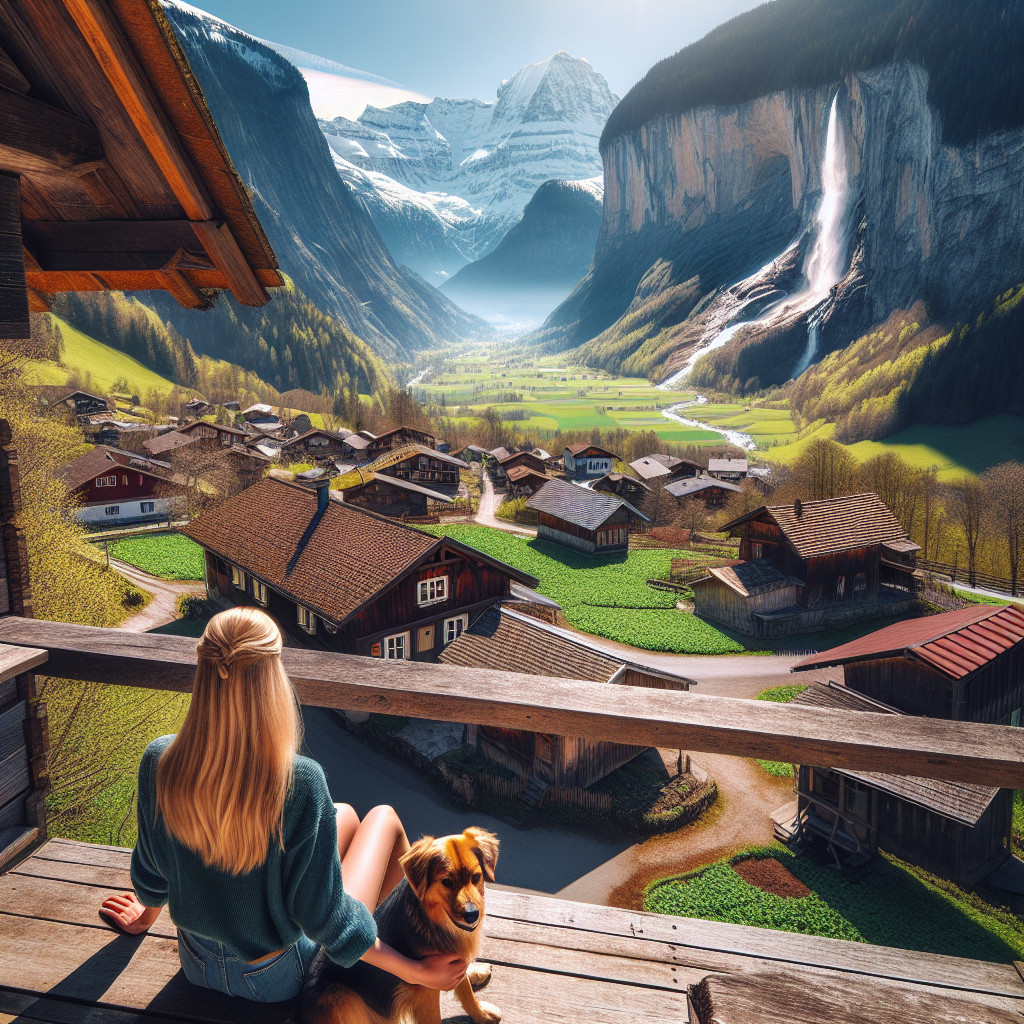 Serene Valley Landscape with Mountains and Waterfall