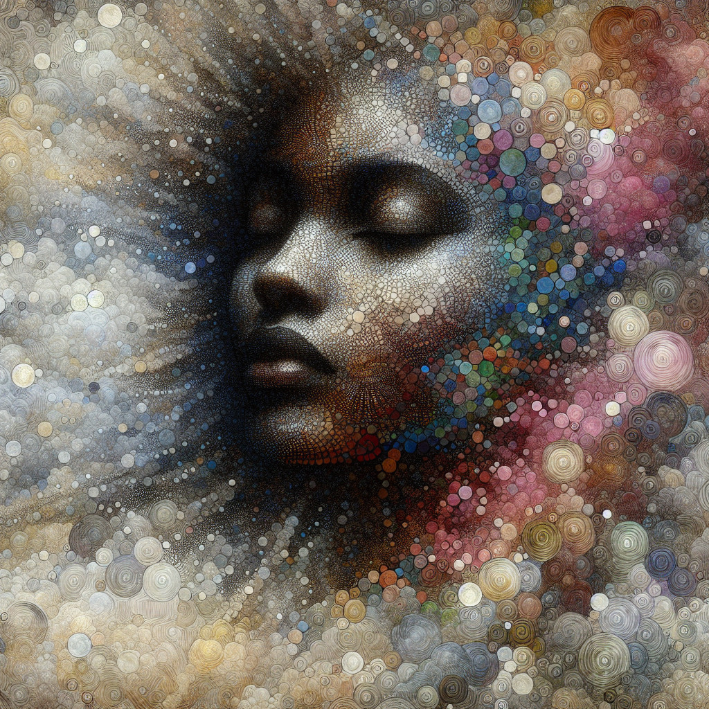 Abstract Serene Face with Colorful Swirling Background