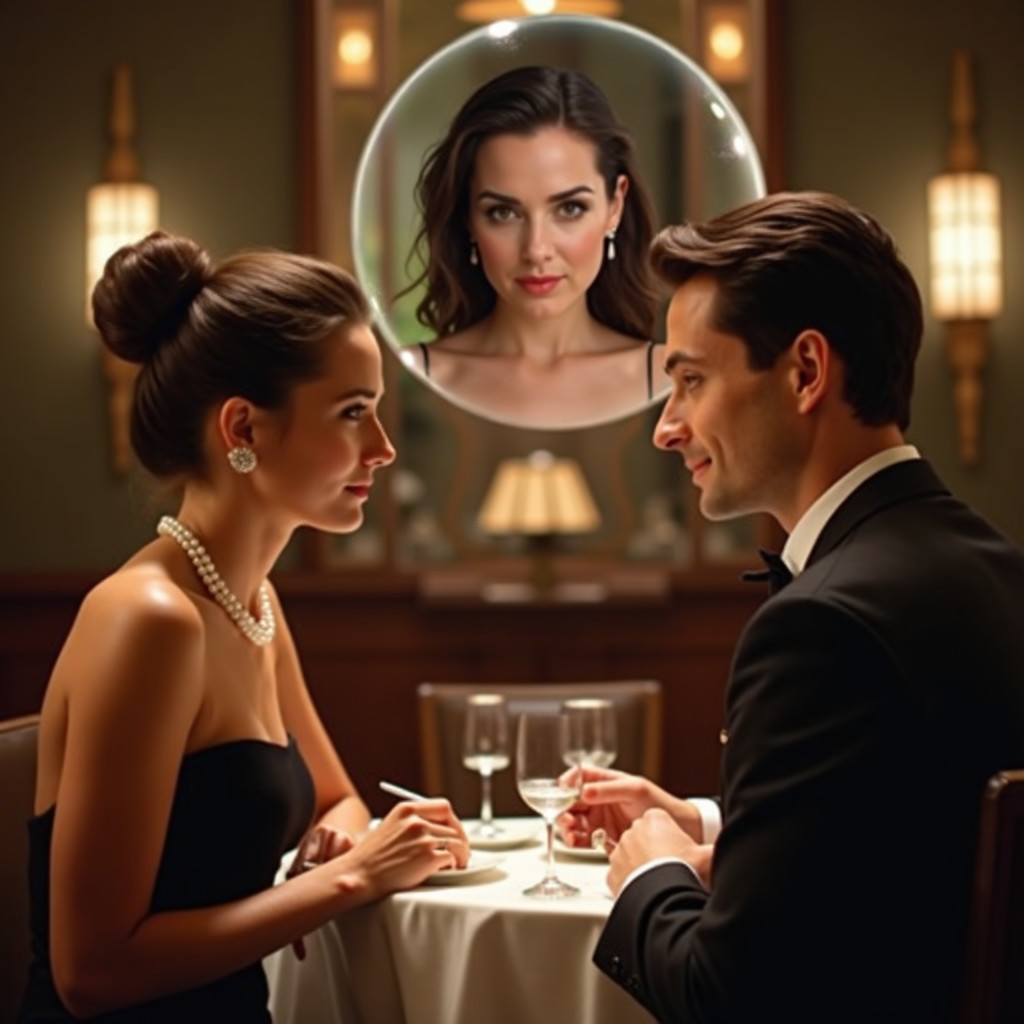 Couple Dining in Elegant Restaurant with Romantic Atmosphere