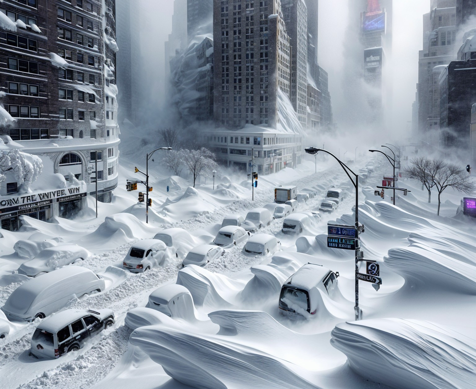 Snow-Covered Cityscape in Winter's Silence