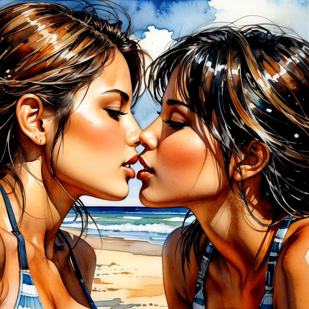 Intimate Moment Between Two Women at the Beach