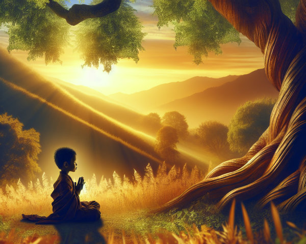 Serene Landscape with Monk in Meditative Pose
