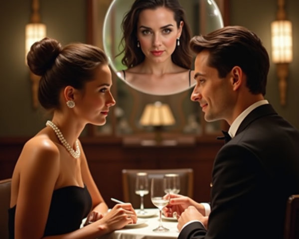 Couple Dining in Elegant Restaurant with Romantic Atmosphere