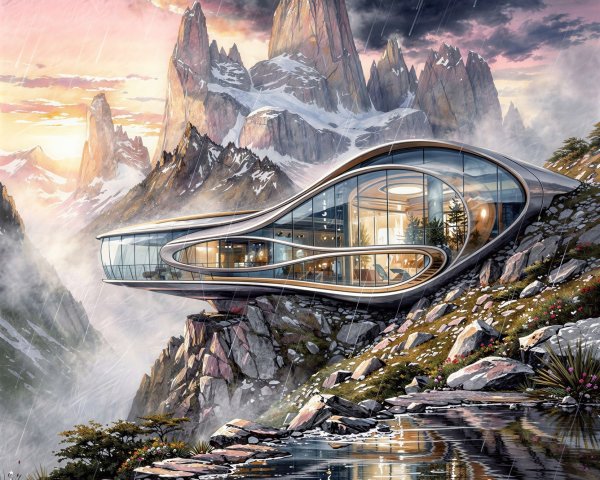 Futuristic Glass and Metal Cantilevered House Design